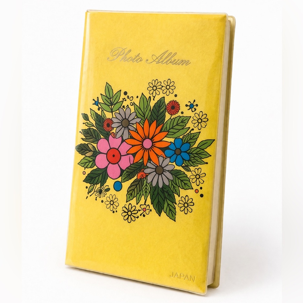 Vintage Floral Photo Album Yellow Retro Scrapbook Japan 70s 80s